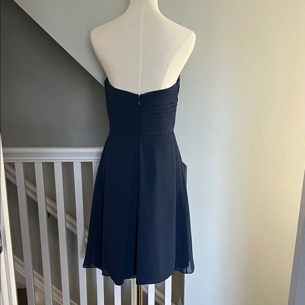 Classic Navy Strapless Chiffon Cocktail Dress - Picture 3 of 4